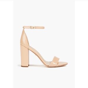Sam Edelman Nude Yaro Patent Block Heel Ankle Strap Sandals Sz 6.5